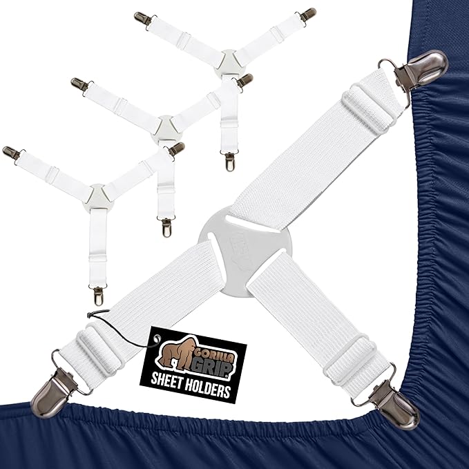 GORILLA GRIP Patent Pending Bed Sheet Holders, Adjustable Elastic Fasteners by GorillaGrip