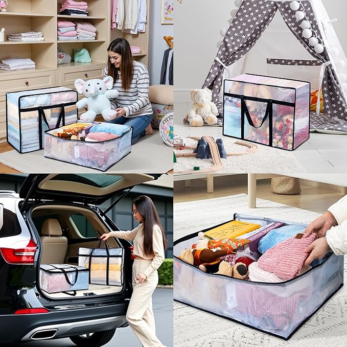 8 Pack Clear Blanket Storage Bags, Plastic Comforter Clothes Storage Bags - Image 7