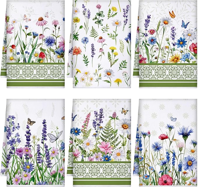Geyoga 6 Pcs Spring Floral Kitchen Towels Flamingo Dish Hand Towels Sunflower by Geyoga