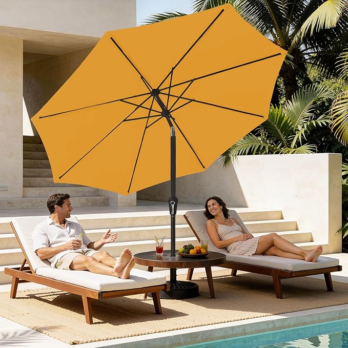 MEWAY 9ft Patio Umbrella Outdoor Table Umbrellas with Push Button Tilt and Crank, Market Umbrella 8 Sturdy Ribs for Deck, Garden, Pool and Backyard, Sun Orange - Image 2