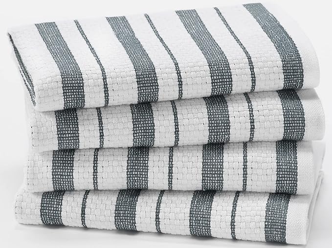 COTTON CRAFT - 4 Pack - Basket Weave Kitchen Towels - Grey - Cotton - Oversized by COTTONCRAFT