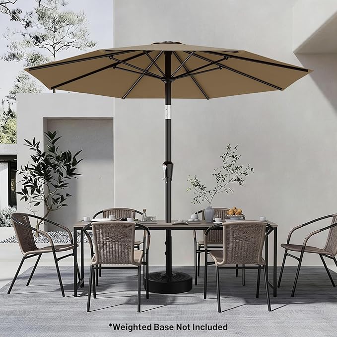 AreShark 9 FT Patio Umbrella for Outdoor, Outdoor Table Umbrella with Push Button Tilt and Crank, Outdoor Patio Umbrellas with 8 Sturdy Ribs for Market, Garden, Pool (Khaki) - Image 6