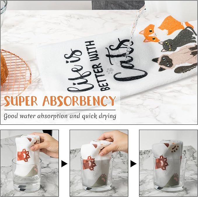 R HORSE 5Pcs Funny Kitchen Dish Towels, Cute Cat Dishcloths Gift, Absorbent - Image 4