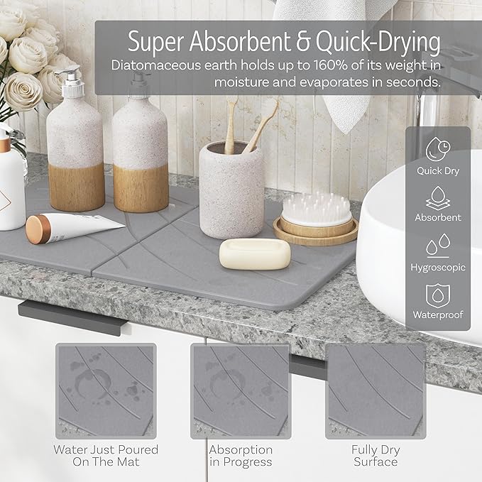 Large Stone Drying Mat with Bamboo Rack | 23.6” x 15.4” Diatomaceous Earth - Image 5