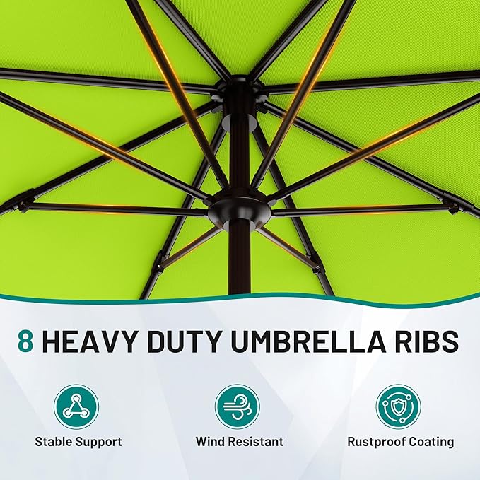 AreShark 9 FT Patio Umbrella for Outdoor, Outdoor Umbrella with Push Button Tilt and Crank, Outdoor Patio Umbrellas with 8 Sturdy Ribs for Market, Garden, Deck, Backyard, Pool (Apple Green) - Image 3