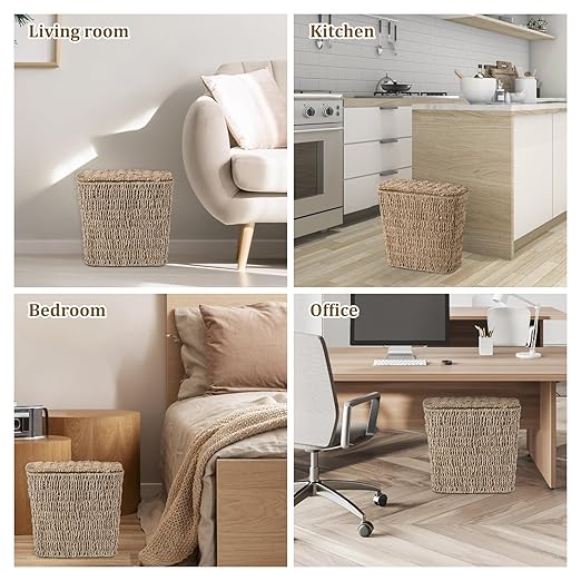 Wicker Waste Basket with Lid and Liner, Woven Seagrass Trash Can, Bathroom - Image 6