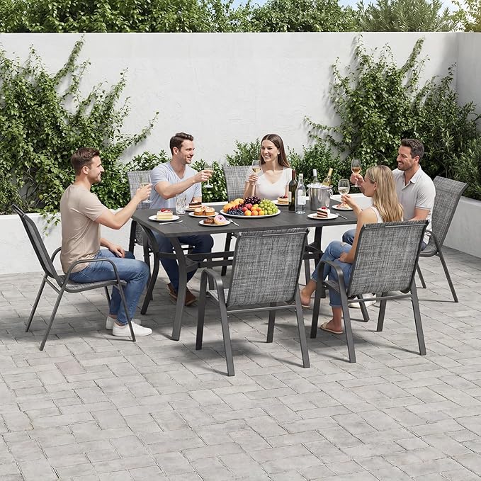Patio Chairs Set of 6, Stackable Outdoor Dining Chairs for All Weather Textilene Fabric & Metal Frame, Outdoor Chairs Set for Backyard Deck Garden - Image 3