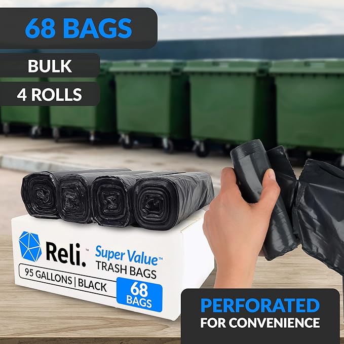 Reli. 95 Gallon Trash Bags Heavy Duty | 68 Trash Bags | Super Sizeable - Image 3