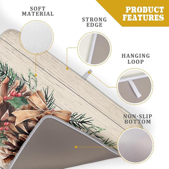 Winter Pine Cone Dish Drying Mat Holly Berries Dish Draining Mat Microfiber - Image 4