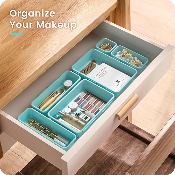 【】 【】 BlueGreen Drawer Organizer, Makeup organizer - Image 3