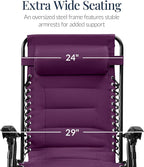 Best Choice Products Oversized Padded Zero Gravity Chair, Folding Outdoor Patio Recliner, XL Anti Gravity Lounger for Backyard w/Headrest, Cup Holder, Side Tray, Polyester Mesh - Amethyst Purple - Image 3