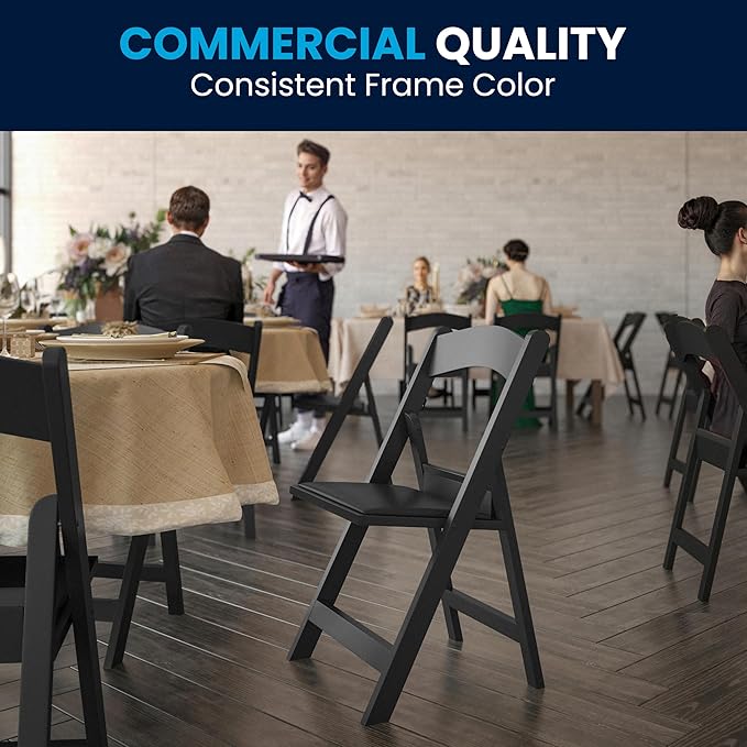 Flash Furniture Hercules Series Folding Chairs for Weddings and Formal Events, Stackable Commercial Event Seats with 1,000-lb. Static Weight Capacity, Set of 4, Black - Image 9