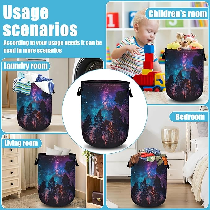 Purple Galaxy Forest Laundry Basket, Laundry Hamper Collapsible Oxford Cloth - Image 7