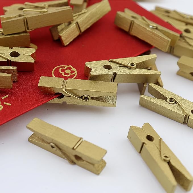 HEEHEE 50 PCS 1.38 Inch Gold Mini Clothespins Small Clothes Pin Natural Texture - Image 5