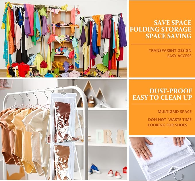Windyun Sets 16 Large Clear Pockets Fabric Dual Sided Hanging Shoe Rack - Image 4