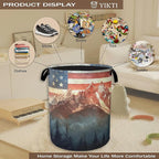 Vintage American Flag Laundry Hamper, Forest Mountain Clothes Hamper - Image 4