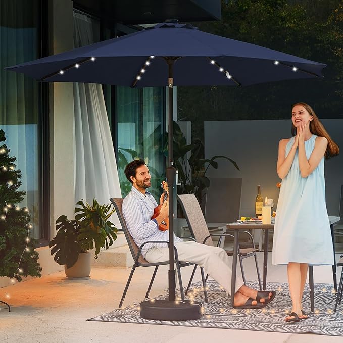 JEAREY 9FT Outdoor Patio Umbrella with Solar Lights, LED Lighted Pool Umbrella with Tilt and Crank, Outdoor Table Umbrellas for Deck, Yard & Market (9ft, Navy Blue) - Image 7