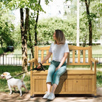 Outvita Outdoor Wood Storage Bench, Wooden Large Deck Box with Seating & Armrest, Waterproof Patio Organizer Loveseat for Garden Porch Deck Backyard Poolside(Yellow) by Outvita