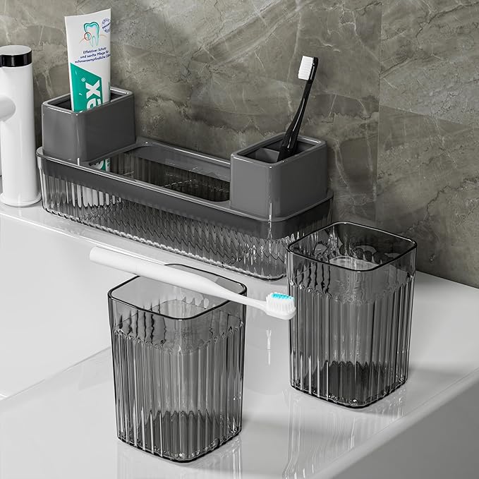 Toothbrush Holder for Bathrooms, 2 Cups Toothbrush Organizer for Bathroom - Image 4