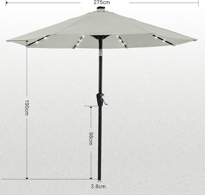 ABCCANOPY Durable Solar Led Patio Umbrellas with 32LED Lights 9FT (Light Beige) - Image 3