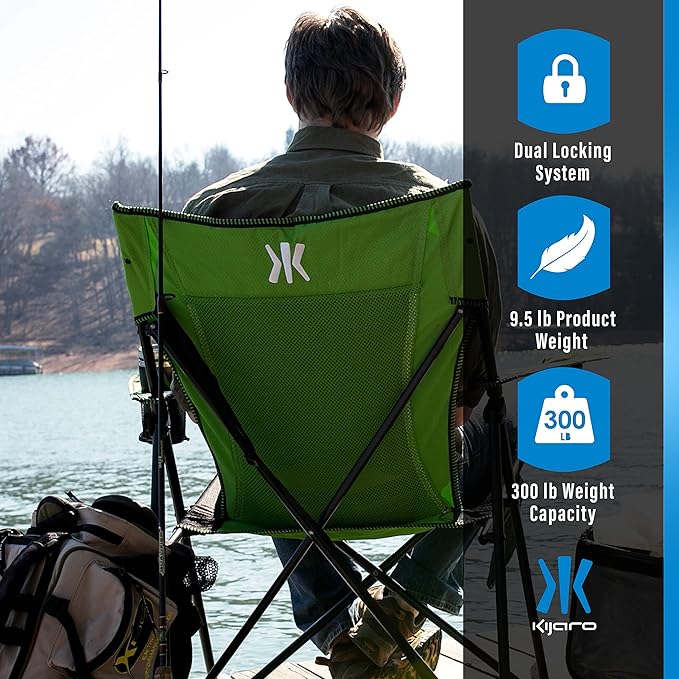 Kijaro Dual Lock Portable Camping Chairs - Enjoy the Outdoors with a Versatile Folding Chair, Sports Chair, Outdoor Chair & Lawn Chair - Dual Lock Feature Locks Position – Ireland Green - Image 6