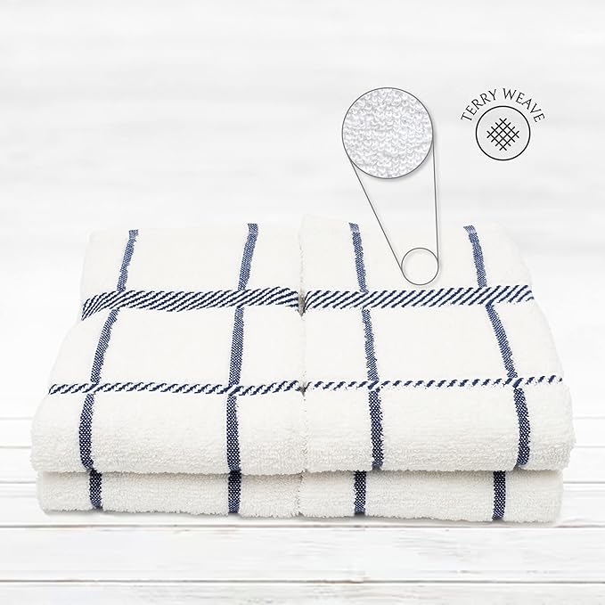 100% Cotton Terry Dish Towels, 4 Pack Checks, 16 x26 Inches, Super Soft and - Image 3
