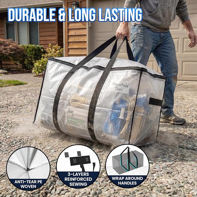 TAILI Extra Large Moving Bags, 6 Pack Clear Heavy Duty Totes - Image 3