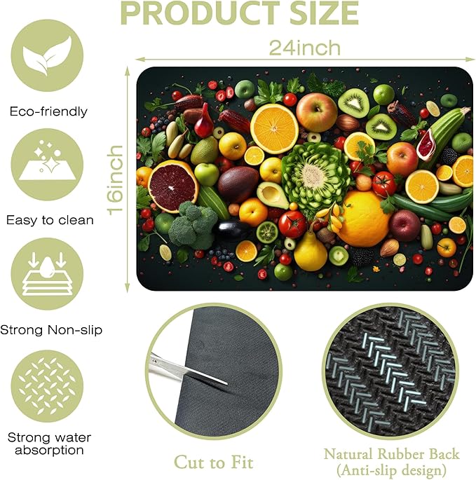 Kitchen Mat Fruits Vegetables Dish Drying Mat 16"x24" Bsorbent Coffee Maker Mat - Image 4