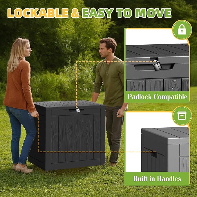 35 Gallon Resin Deck Box with Lockable Latch, Waterproof UV-Resistant Multi-Purpose Outdoor Storage for Patio Cushions, Garden Tools & Package Storage, Black - Image 4