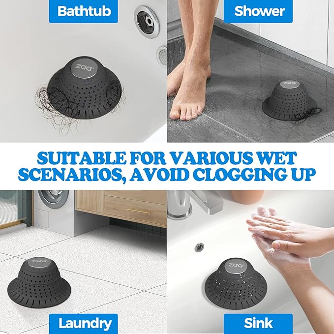 zaa Bathtub Drain Hair Catcher, Premium Silicone Collapsible 2 Pack Drain - Image 2
