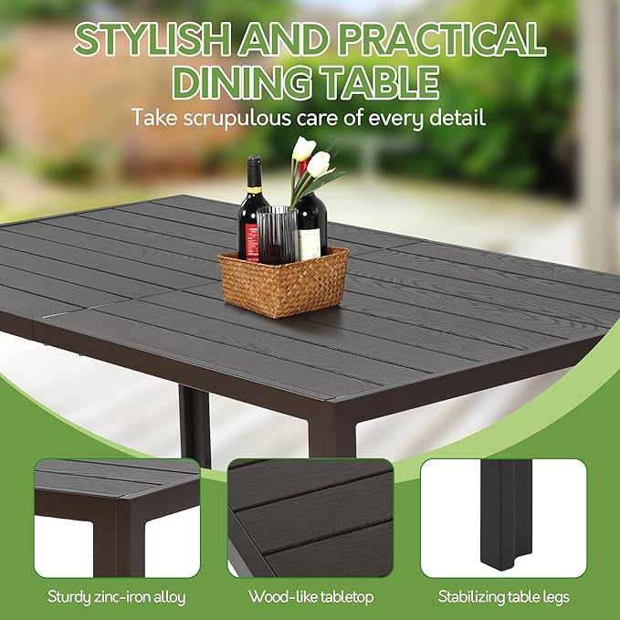 7 Piece Patio Dining Set for 6, 6 Stackable Textilene Chairs and 1 Dining Table Outdoor Furniture Set, Brown - Image 5