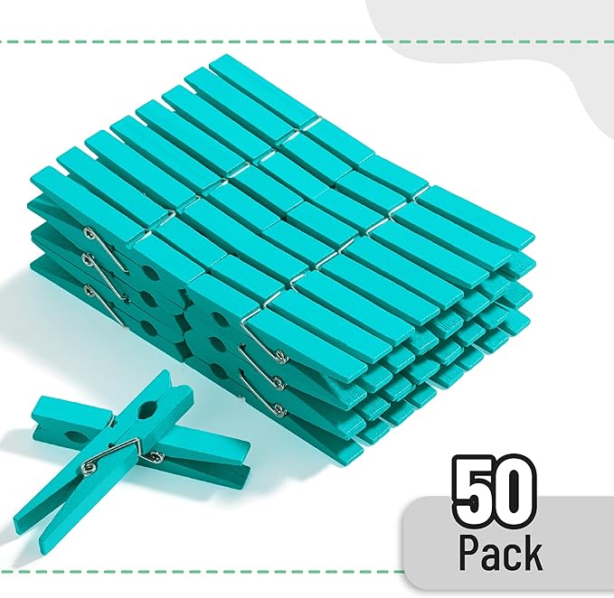 Mr. Pen- Wooden Clothes Pins, Natural Wood, 50 Pack, 2.9 Inch, Marine Aqua-Blue - Image 2