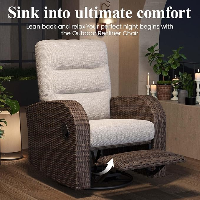 LayinSun Oversized Wicker Outdoor Swivel Glider Recliner with Adjustable Backrest & Footrest, Patio Reclining Lounge Chair - Image 3