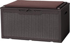 Flamaker Deck Box with Cushion 100 Gallon Waterproof Resin Storage Box with Air Rod Indoor Outdoor Lockable Storage Bench for Patio Furniture, Tools, Pool Accessories (Deep Brown) by Flamaker
