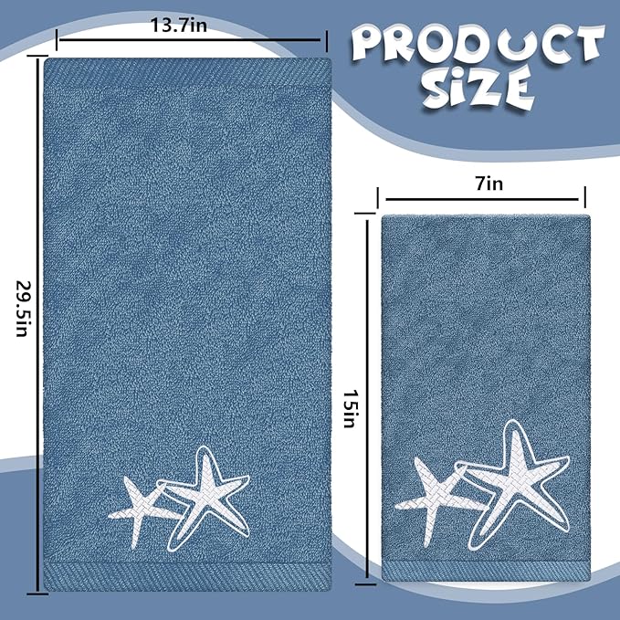 3Pcs Nautical Hand Towels Cotton Embroidered Bathroom Towels Anchor Starfish - Image 2