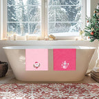 3Pcs Christmas Pink Hand Towel Set Cotton Xmas Tree Santa Snowman Bathroom - Image 6