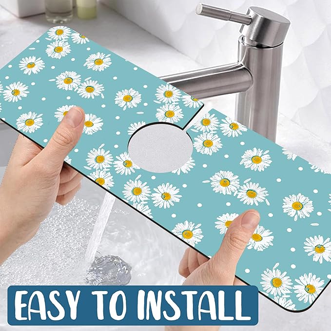 Cute Daisy Sink Faucet Absorbing Mat White Daisies Super Absorbent Fast Drying - Image 5