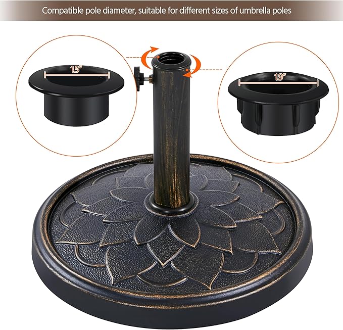 Yaheetech 18'' Patio Umbrella Base 26.5lbs Heavy Duty Antiqued Outdoor Market Umbrella Stand All-Weather Resin Umbrella Base for Garden & Yard, Bronze - Image 5