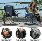 Portal Camping Rocking Chair Outdoors Folding Portable Rocker with Cup Holder Side Pocket Carry Bag, Support 350LBS, Black - Image 6