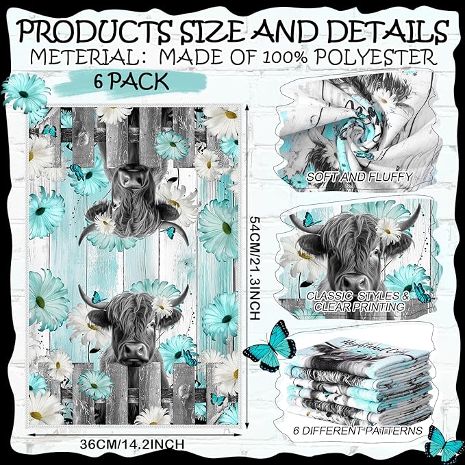 Breling Set of 6 Highland Cattle Kitchen Towels Highland Cow Vintage Themed - Image 2