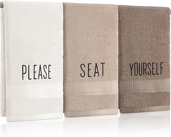 3 Pcs Decorative Hand Towels for Bathroom and Kitchen Rustic Embroidered 100% by FuWeave