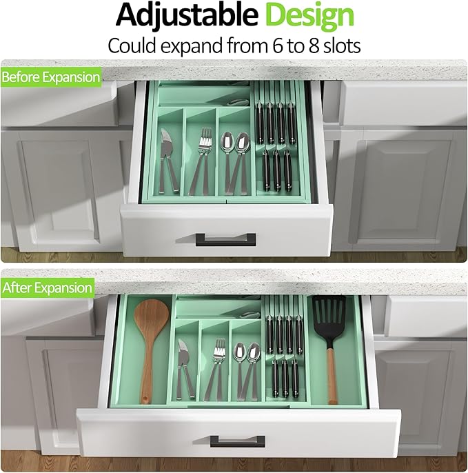 Bamboo Kitchen Drawer Organizer, Expandable Silverware Organizer - Image 2