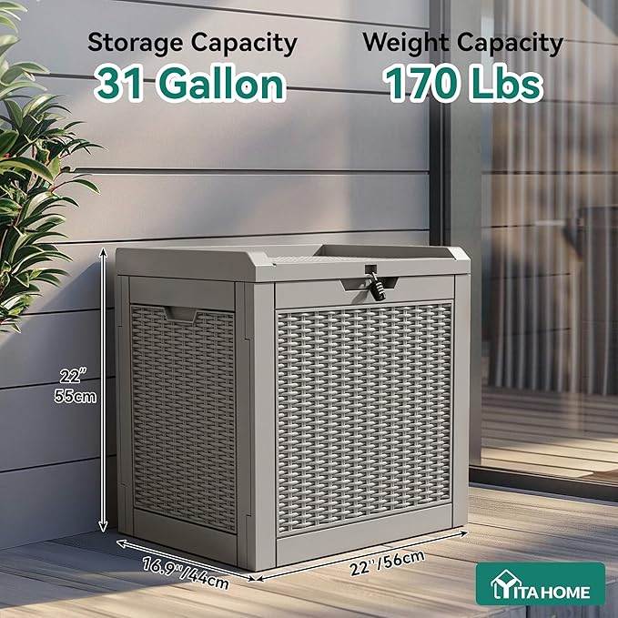 YITAHOME 32 Gallon Deck Box, Resin Storage with Lockable Lid & Side Handles, Indoor Outdoor Small Container for Patio Cushion, Garden Pool Accessories, Backyard Furniture, Water Resistant - Image 4