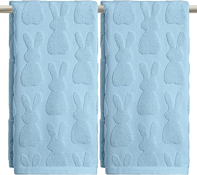 Artoid Mode 2 Pcs Light Blue 3D Rabbit Jacquard Easter Hand Towels by ArtoidMode