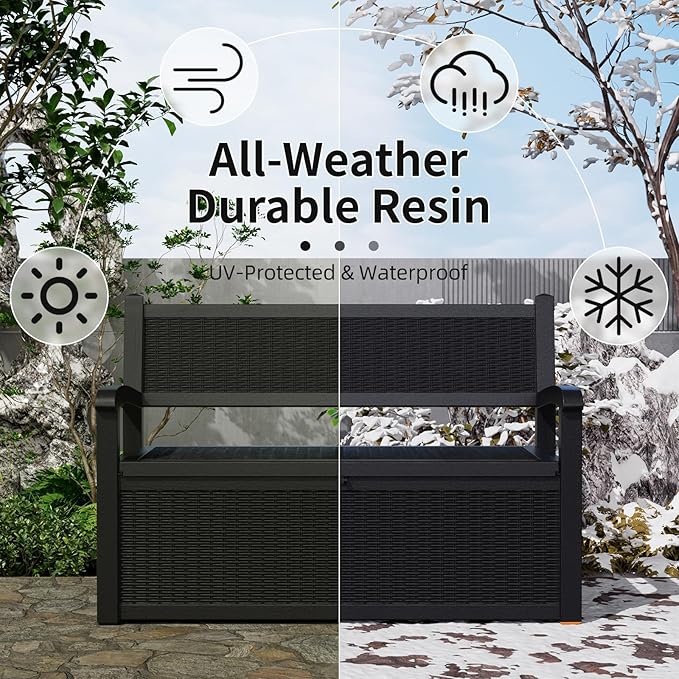 80 Gallon Outdoor Storage Bench Deck Box Waterproof Lockable,Outdoor Storage Furniture for Patio,Garden and Porch,Tools and Cushions（ Black） - Image 4