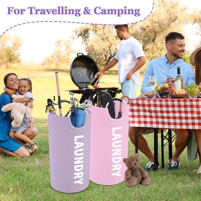 2Pcs 95L Purple + Pink Laundry Basket, Folding Laundry Hampers - Image 7
