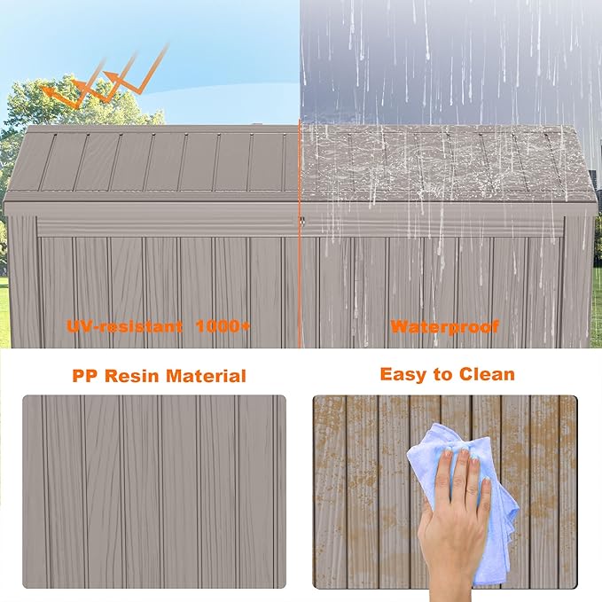 180 Gallon Resin Deck Box, Lockable Patio Outdoor Storage Box for Furniture, Garden Tools and Tools Storage, Waterproof Outside Storage Boxes - Grey - Image 5