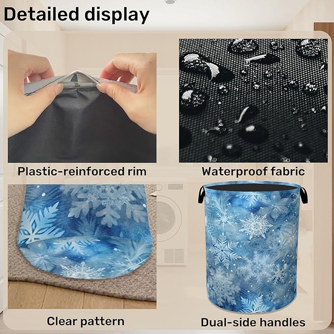 Winter Laundry Basket, Snowflakes Laundry Hamper, Heavy Duty 60L Dirty Clothes - Image 5