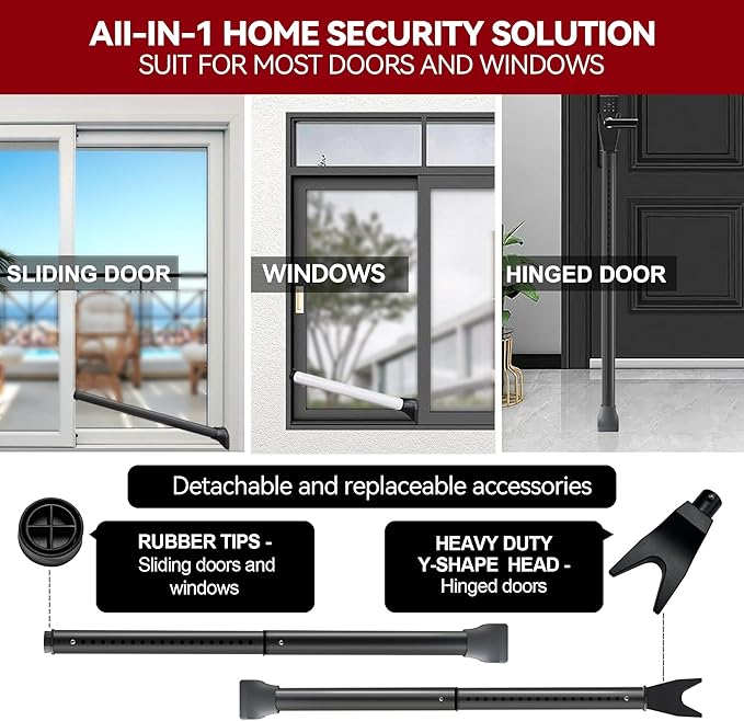 AceMining Upgraded Door Security Bar & Sliding Patio Bar, Heavy Duty Stoppers - Image 2