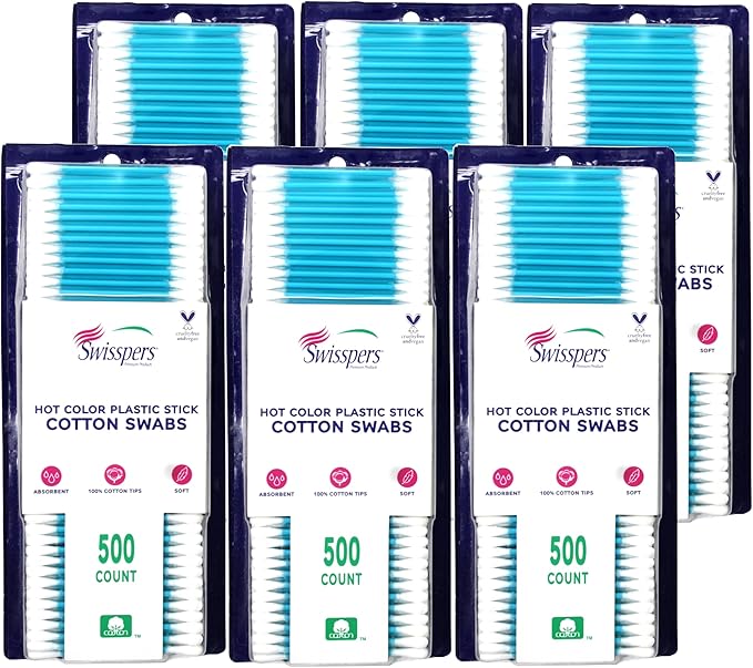 Swisspers Hot Color Cotton Swabs, 100% Cotton, Color Plastic Sticks, 500 per by Swisspers